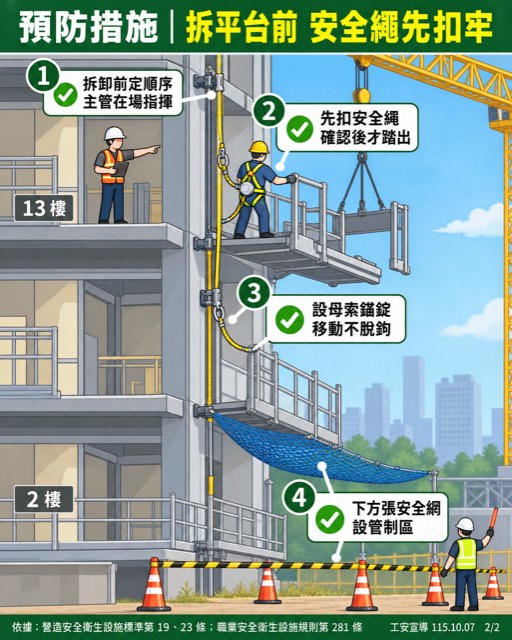 香港東涌公屋地盤工人拆卸外部工作平台 未扣安全繩高處墮下不治 2/2 預防措施