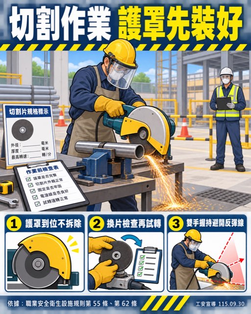越南同奈省工人操作切割機遭彈飛刀片擊中頸部身亡 宣導海報
